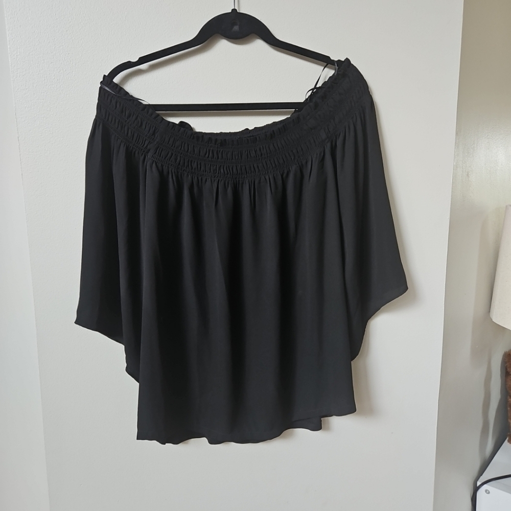 LOFT Black Mixed Media Blouse Off The Shoulder Medium